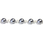 Linked Bead Chain Rosary Style with Glass Pearl Bead - Round 6MM GREY-SILVER