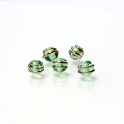 Czech Glass Lampwork Bead - Round 06MM COPPER WRAP PERIDOT