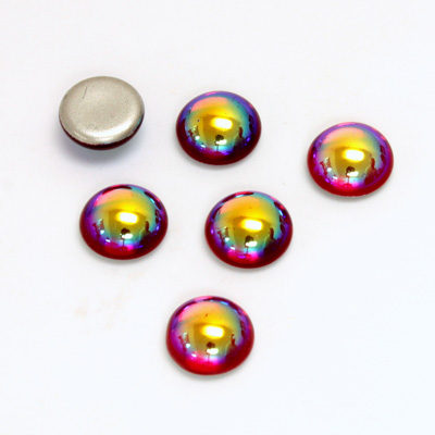 Glass Medium Dome Foiled Cabochon - Round 09MM RUBY AB