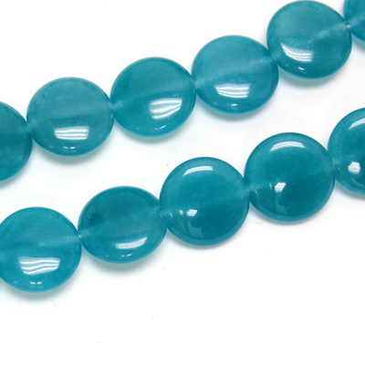 Gemstone Bead - Smooth Round Lentil 15MM Dyed QUARTZ Col. 21 TEAL
