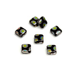 Czech Pressed Glass Bead - Smooth Flat Square 06x6MM PEACOCK JET