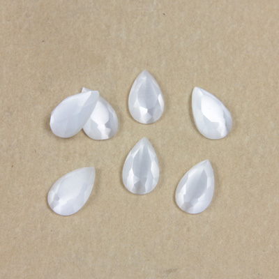 Fiber-Optic Flat Back Stone with Faceted Top and Table - Pear 10x6MM CAT'S EYE WHITE