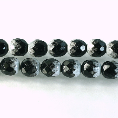 Czech Glass Fire Polish Bead - Round 08MM BLACK-WHITE 89094