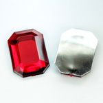 Plastic Flat Back Foiled Rose Cut Rhinestone - Cushion Octagon 25x18MM RUBY