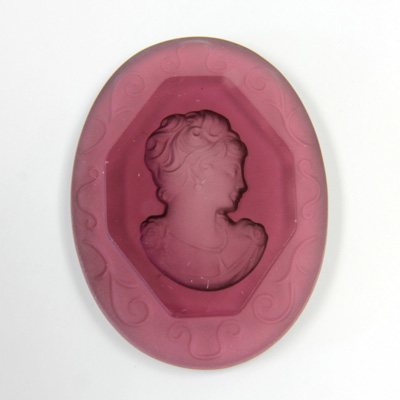German Glass Flat Back Reverse Carved Intaglio Back Woman's Head - Oval 40x30MM MATTE AMETHYST