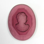 German Glass Flat Back Reverse Carved Intaglio Back Woman's Head - Oval 40x30MM MATTE AMETHYST