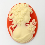 Plastic Cameo - Lady, Edwardian Oval 40x30MM IVORY ON CORNELIAN