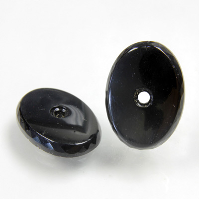 Glass Flat Back Buff Top Single Bevel Cabochon - Drilled with Center Hole Oval 25x18MM JET