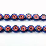 Glass Millefiori Bead - Flat Round 08x4MM BLUE WHITE RED (27)