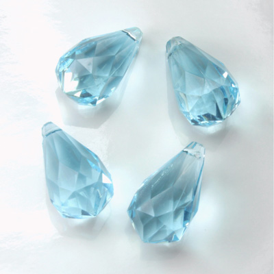 German Plastic Pendant - Transparent Faceted Drop 18x9MM LT SAPPHIRE