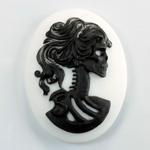 Plastic Cameo - Skeleton, Lolita Oval 40x30MM BLACK ON WHITE