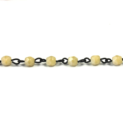 Linked Bead Chain Rosary Style with Glass Fire Polish Bead - Round 4MM DK IVORY-JET