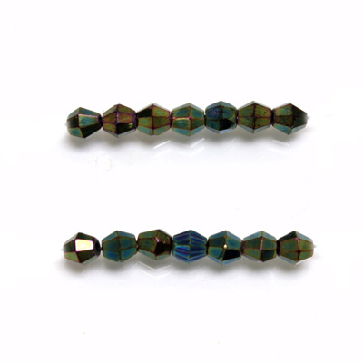 Czech Glass Fire Polished Bead - Bicone 04MM IRIS GREEN