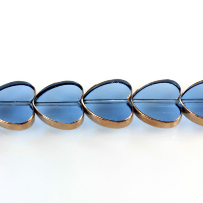 Glass Fire Polished Table Cut Window Bead - Heart 14MM MONTANA with METALLIC COATING