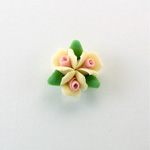 Ceramic Flat Back Flower - Rose Cluster 3x8MM YELLOW with PINK