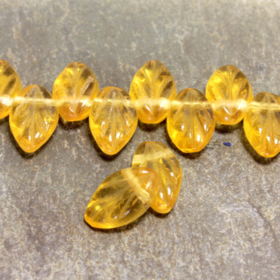 Czech Pressed Glass Engraved Pendant - Leaf 11x7MM TOPAZ