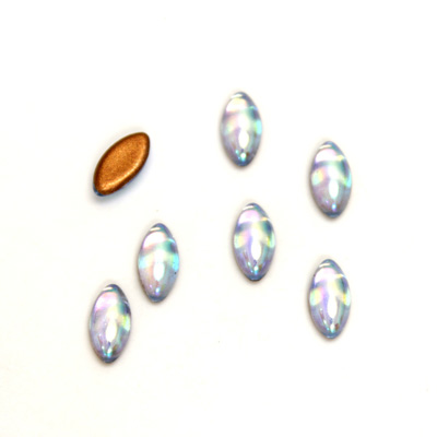 Glass Medium Dome Foiled Cabochon - Navette 08x4MM LT SAPPHIRE AB