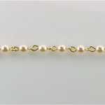 Linked Bead Chain Rosary Style with Glass Pearl Bead - Round 4MM CREME-GOLD