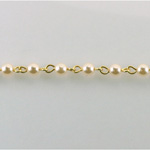 Linked Bead Chain Rosary Style with Glass Pearl Bead - Round 4MM CREME-GOLD