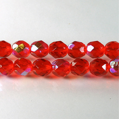 Czech Glass Fire Polish Bead - Round 08MM LT RUBY AB