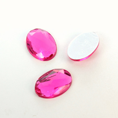 Plastic Flat Back Foiled Rauten Rose Rhinestone - Oval 18x13MM DK ROSE