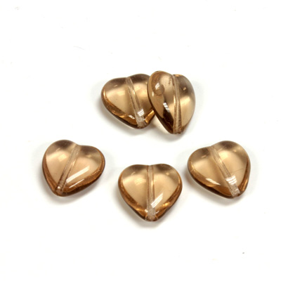 Czech Pressed Glass Bead - Smooth Heart 12x11MM SMOKE TOPAZ