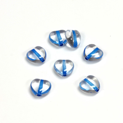 Czech Pressed Glass Bead - Smooth Heart 08x8MM CRYSTAL BLUE LINE