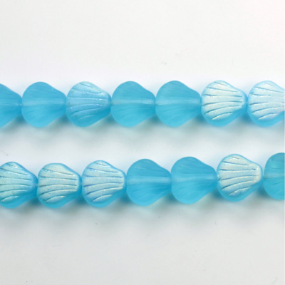 Czech Pressed Glass Engraved Bead - Fan/Shell 08MM MATTE AQUA AB