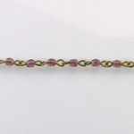 Linked Bead Chain Rosary Style with Glass Fire Polish Bead - Round 3MM AMETHYST-Brass