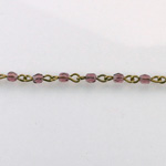 Linked Bead Chain Rosary Style with Glass Fire Polish Bead - Round 3MM AMETHYST-Brass