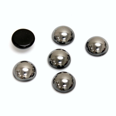 Glass Medium Dome Cabochon - Round 09MM Metallic Coated HEMATITE