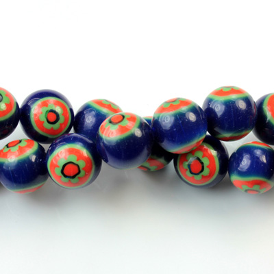 Glass Millefiori Bead - Round 10MM BLUE GREEN RED (21)