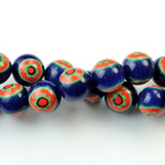 Glass Millefiori Bead - Round 10MM BLUE GREEN RED (21)