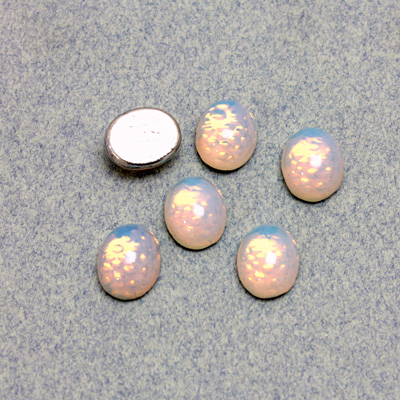 German Glass Medium Dome Foiled Cabochon - Oval 10x8MM WHITE PINFIRE OPAL
