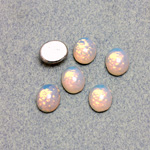 German Glass Medium Dome Foiled Cabochon - Oval 10x8MM WHITE PINFIRE OPAL
