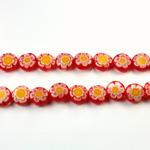 Glass Millefiori Bead - Flat Round 06x3MM ORANGE WHITE YELLOW (23)