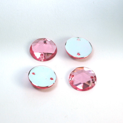 Plastic Flat Back 2-Hole Foiled Sew-On Stone - Round 12MM LT ROSE