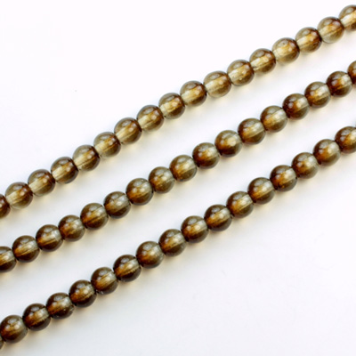 Czech Pressed Glass Bead - Smooth 2-Tone Round 04MM COATED BROWN-CRYSTAL 69012