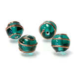 Czech Glass Lampwork Bead - Round 12MM COPPER WRAP EMERALD
