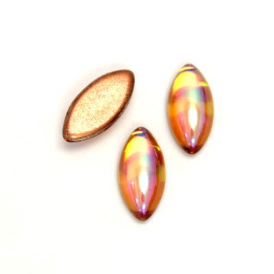 Glass Medium Dome Foiled Cabochon - Navette 15x7MM TOPAZ AB