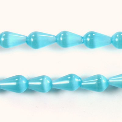 Fiber Optic Synthetic Cat's Eye Bead -  Pear Smooth 10x6MM CAT'S EYE AQUA