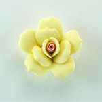 Ceramic Flat Back Flower - Rose 27MM YELLOW with PINK
