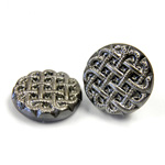 Glass Flat Back Engraved Button Top - Round Basket Weave 22.5MM SILVER COATED