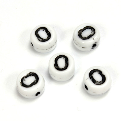 Czech Pressed Glass Engraved Bead - Alphabet 6MM BLACK ON WHITE
