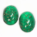 Glass Medium Dome Lampwork Cabochon - Oval 25x18MM GOLD FLECK EMERALD (05053)