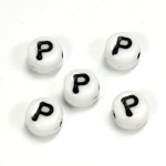 Czech Pressed Glass Engraved Bead - Alphabet 6MM BLACK ON WHITE