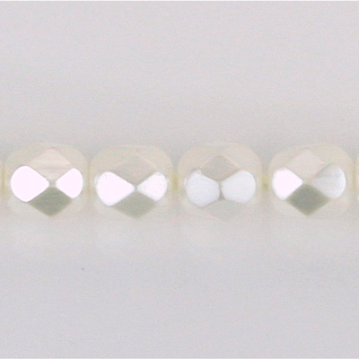 Czech Glass Pearl Faceted Fire Polish Bead - Round 08MM WHITE 70400