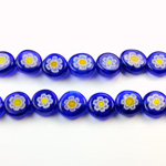 Glass Millefiori Bead - Flat Round 08x4MM BLUE WHITE YELLOW (20)