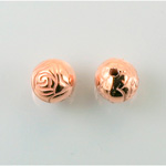 Metalized Plastic Engraved Bead - Rosebud  Round 10MM COPPER