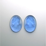 German Glass Cameo Woman Oval 18x13MM MATTE SAPPHIRE FOILED